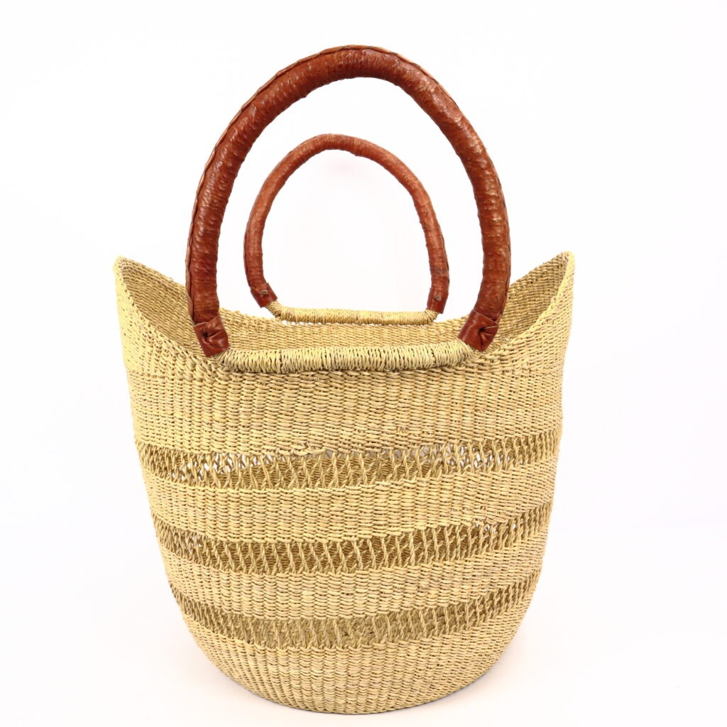 Grand panier bolga naturel ajouré cuir rouge