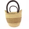 Grand panier bolga naturel avec bande beige cuir marron