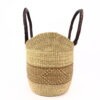 Grand panier bolga naturel avec bande beige cuir marron – Image 2
