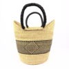 Grand panier bolga naturel avec bande noire cuir noir #1
