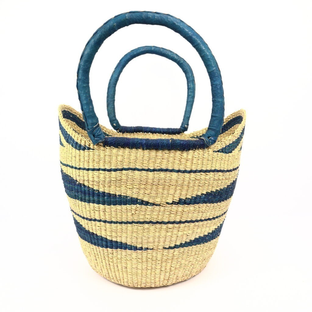 Grand panier bolga naturel avec triangles bleu #1