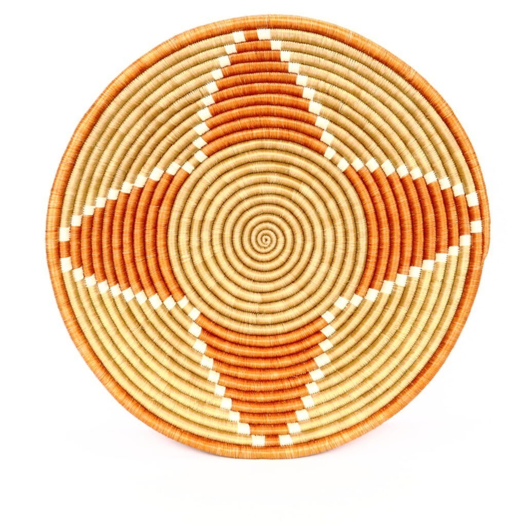 Panier africain tissé fleur beige orange #1