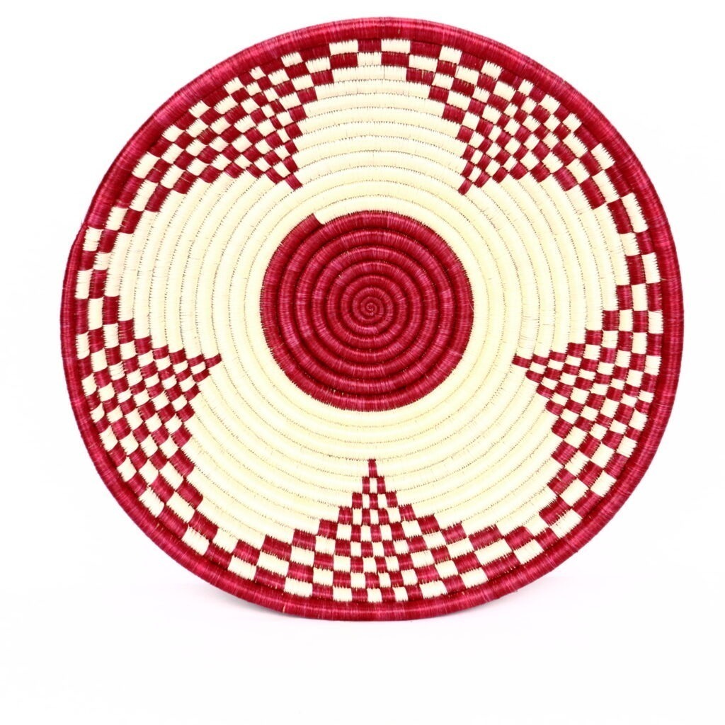 Panier africain tissé fleur rouge blanc #1