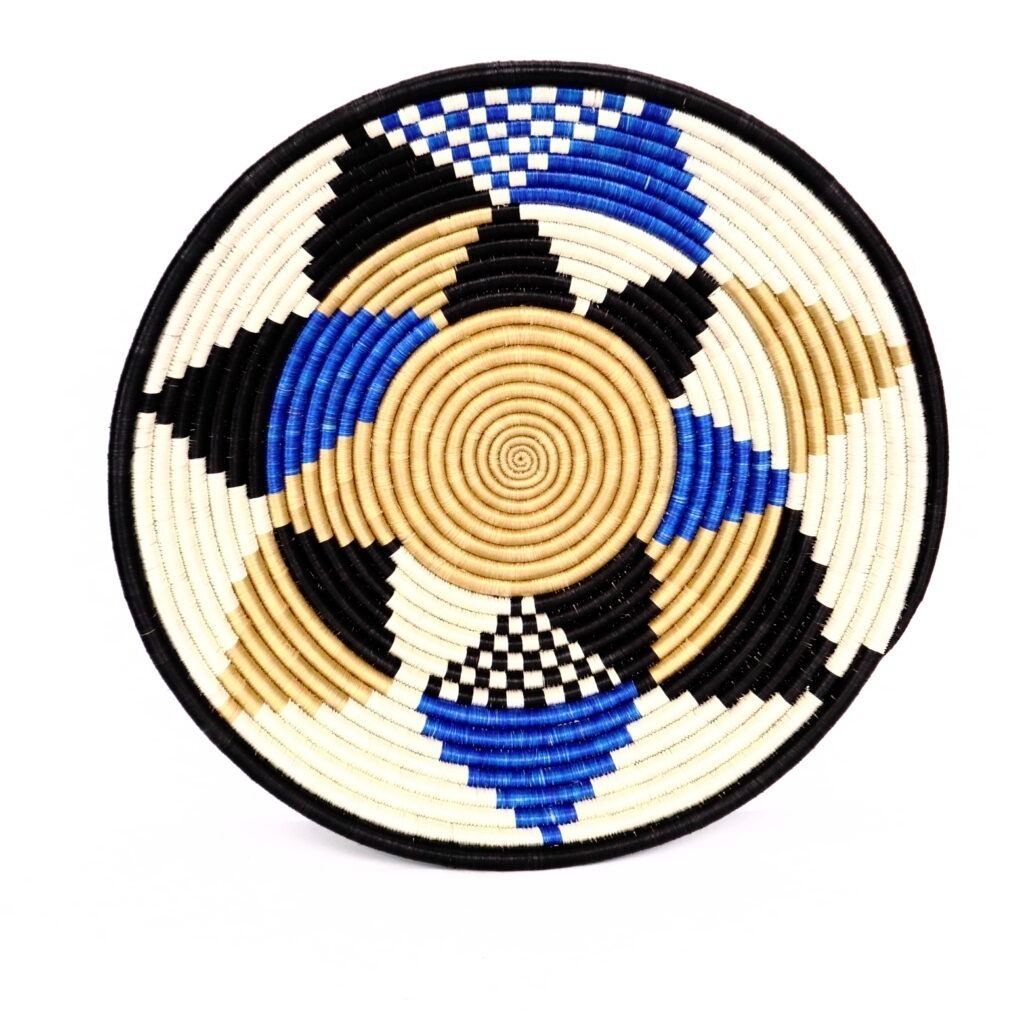 Panier africain tissé mix de bleu blanc #3