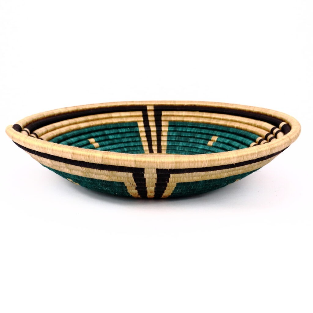 Panier africain tissé vert beige #1