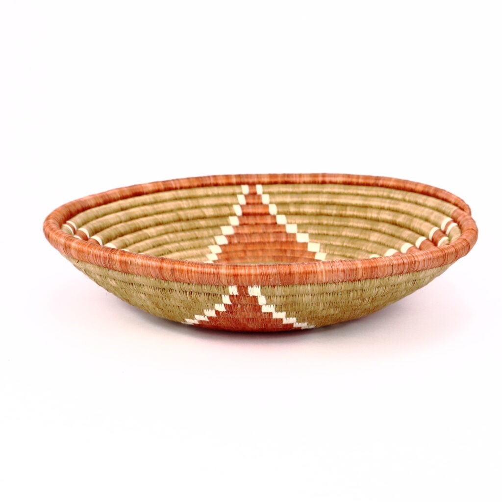Panier moyen africain tissé fleur beige orange #1