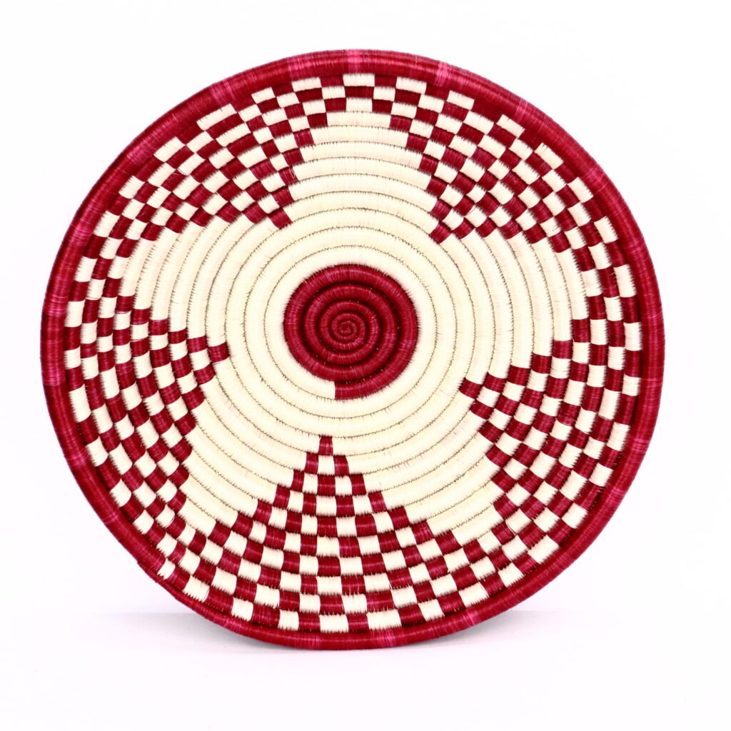 Panier moyen africain tissé fleur rouge blanc #1