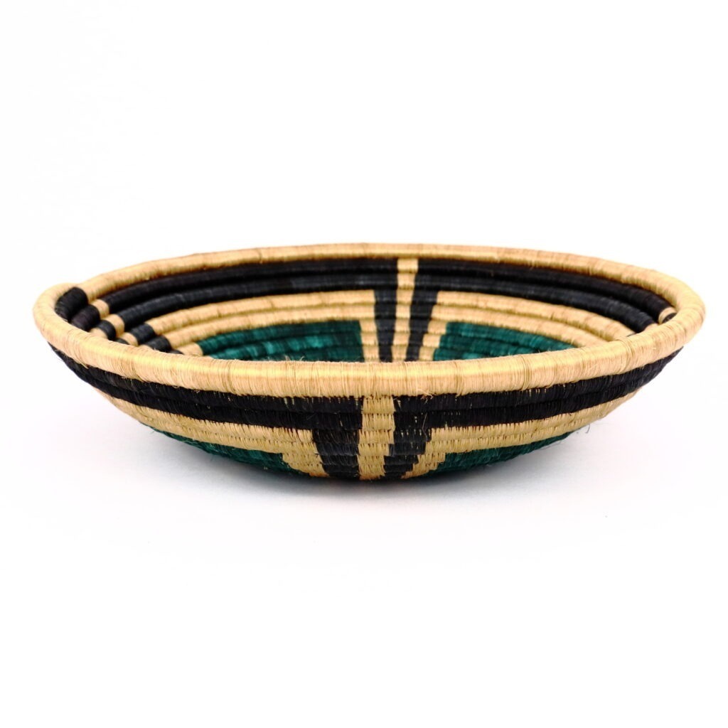 Panier moyen africain tissé vert beige #1