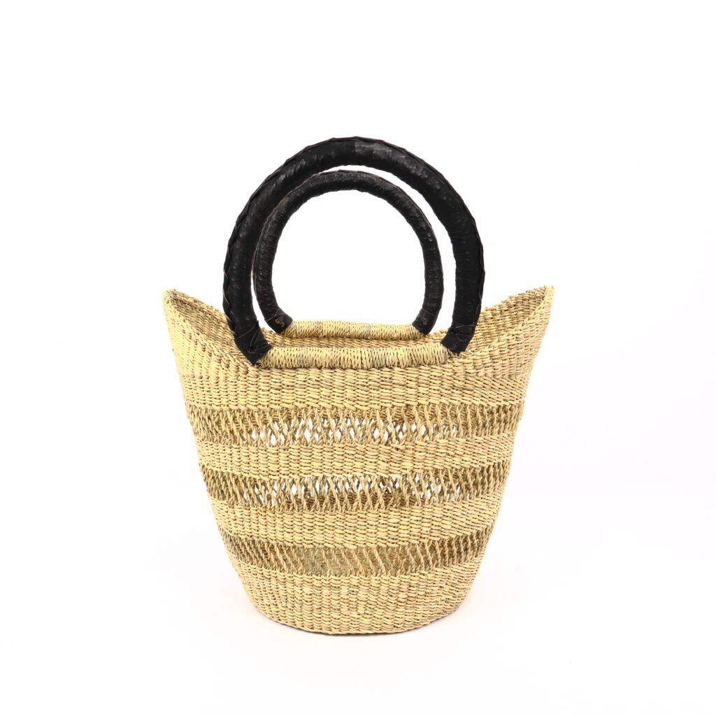 Panier moyen bolga naturel ajouré cuir noir