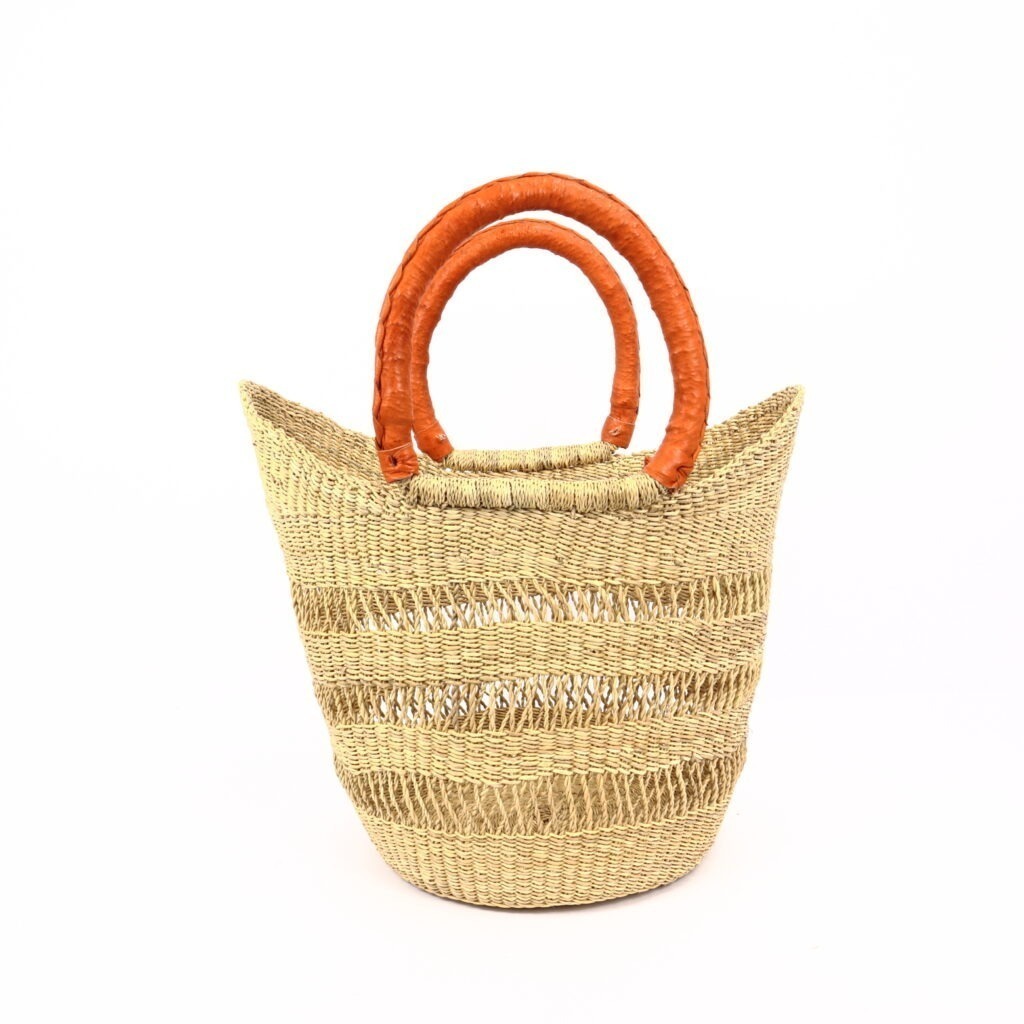 Panier moyen bolga naturel ajouré cuir orange
