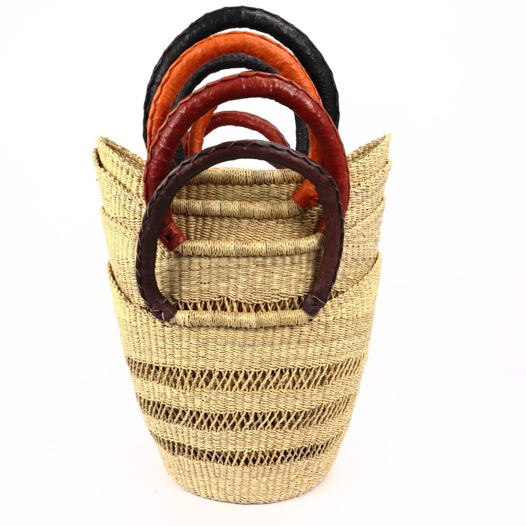 Panier moyen bolga naturel ajouré cuir noir – Image 3