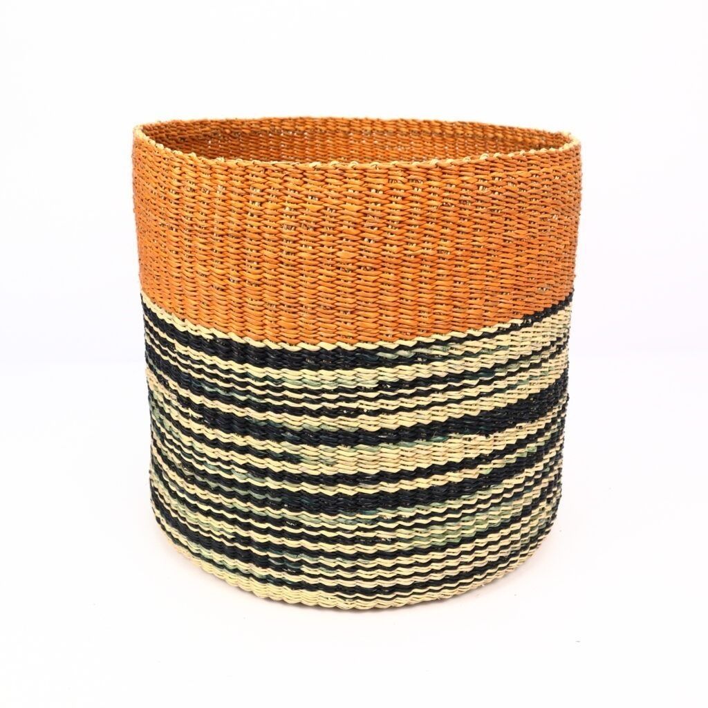 Panier moyen bolga tricolore orange noir naturel