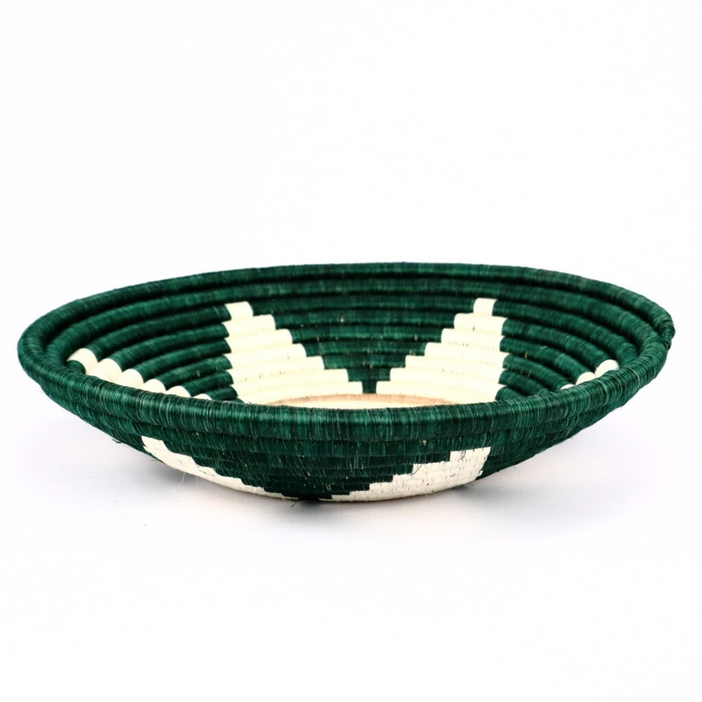 Panier moyen rwanda tissé fleur vert blanc #2