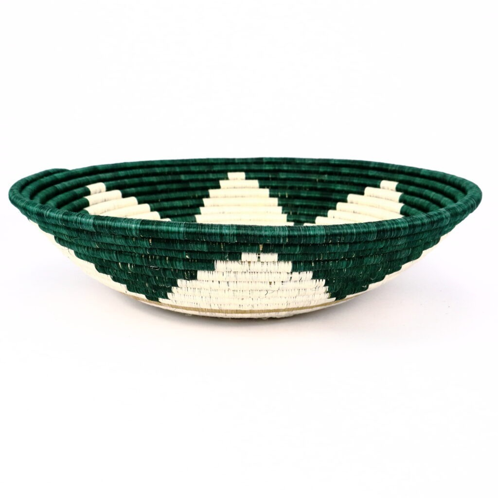 Panier rwanda tissé fleur vert blanc #2