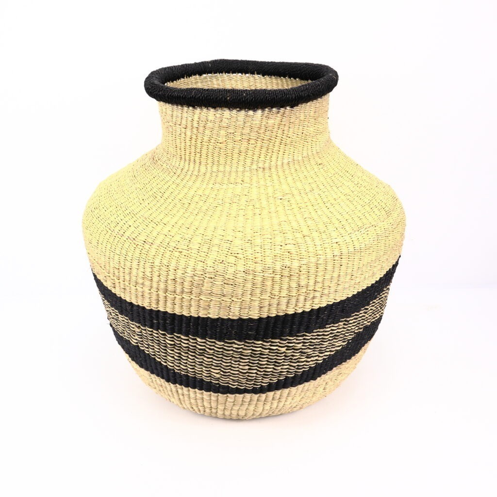 Panier tissé forme jarre mix naturel bande noire