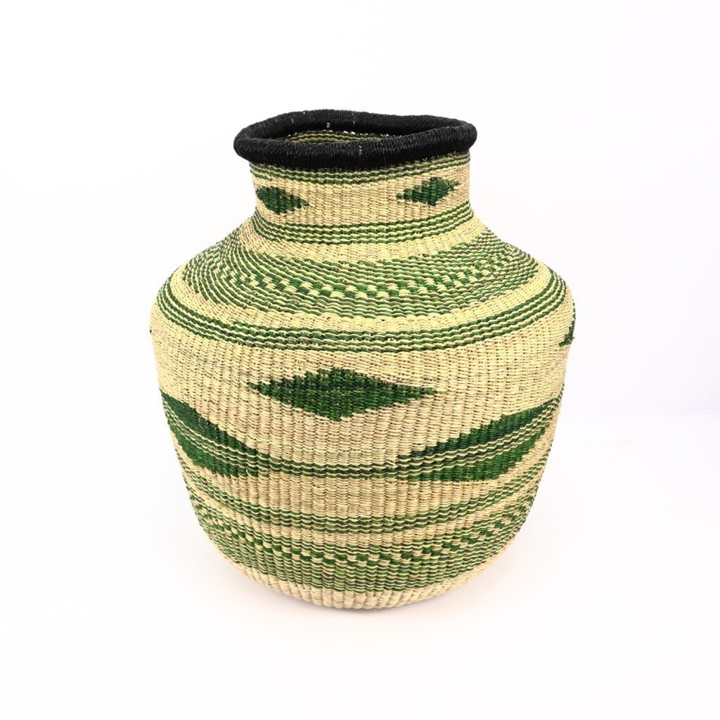 Panier tissé forme jarre mix naturel vert #1