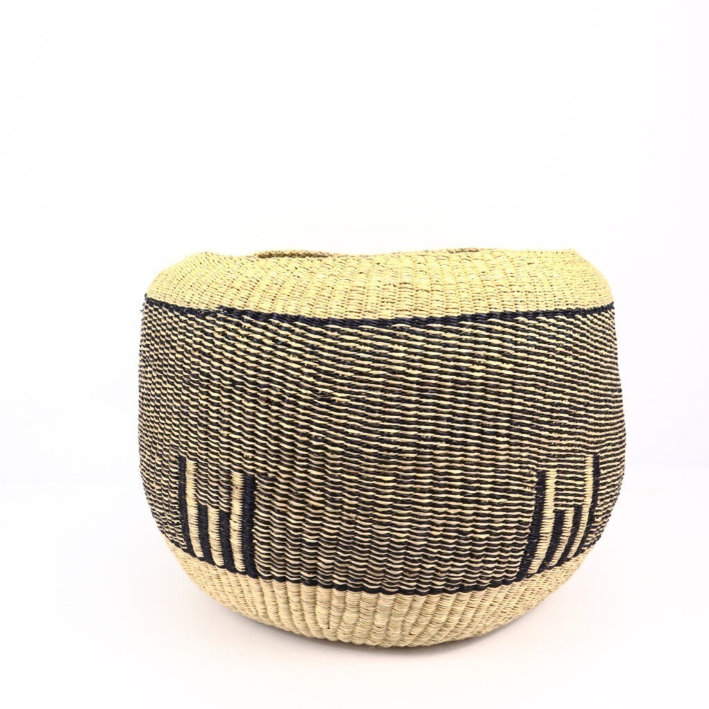 Panier tissé rond mix noir naturel #2
