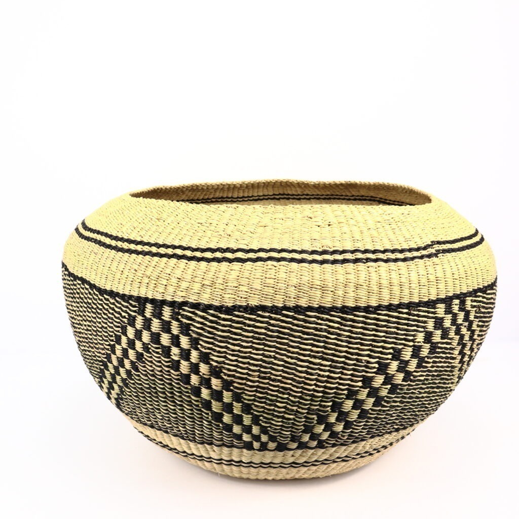 Panier tissé rond mix noir naturel #3