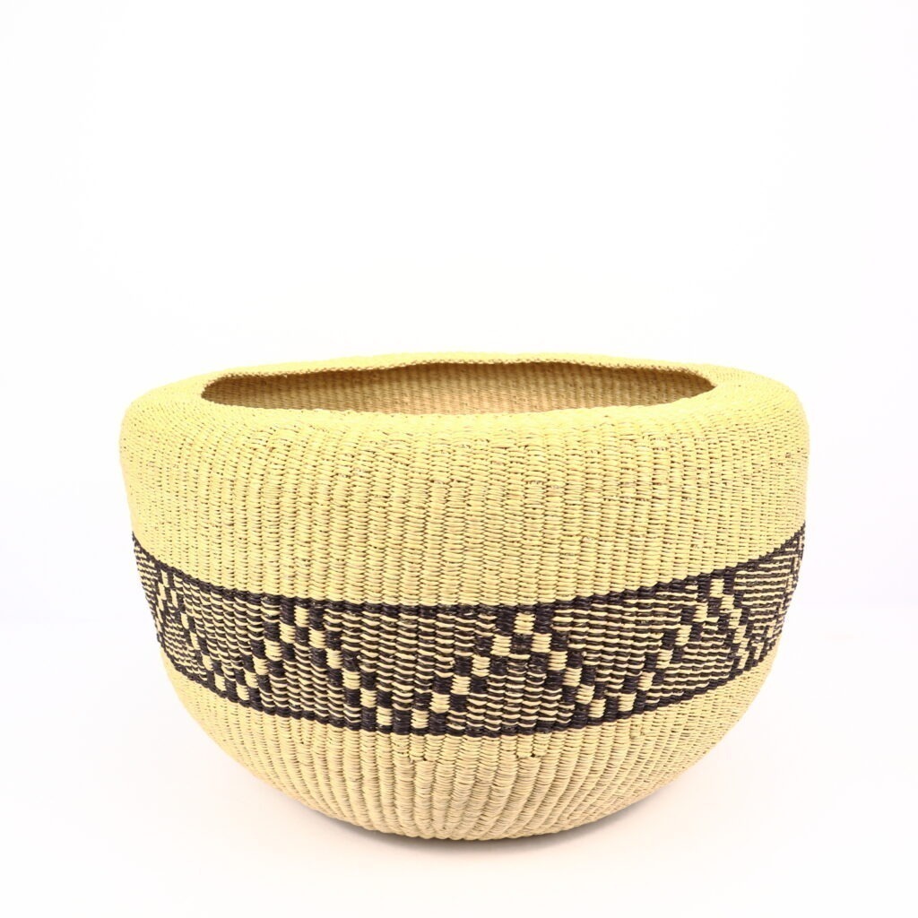 Panier tissé rond naturel bande noire