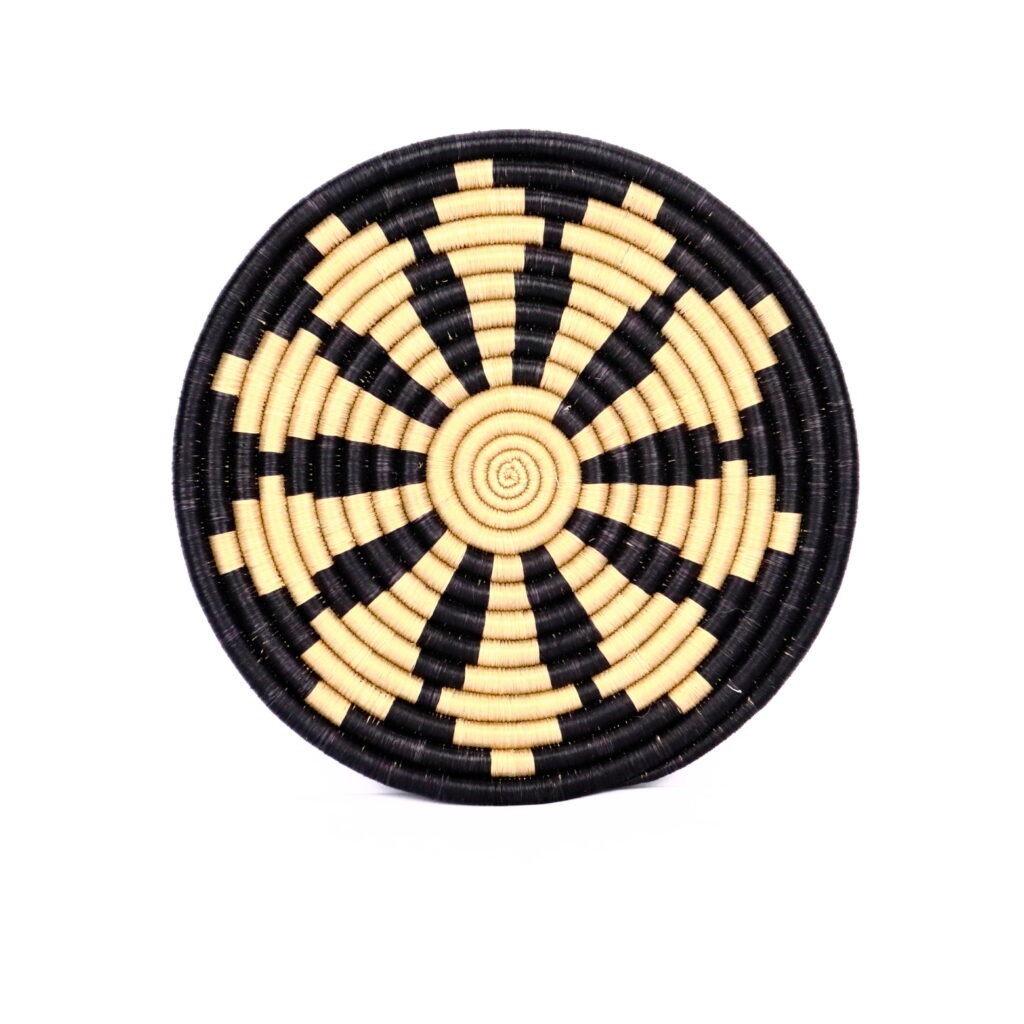 Petit dessous de plat africain tissé beige noir #1
