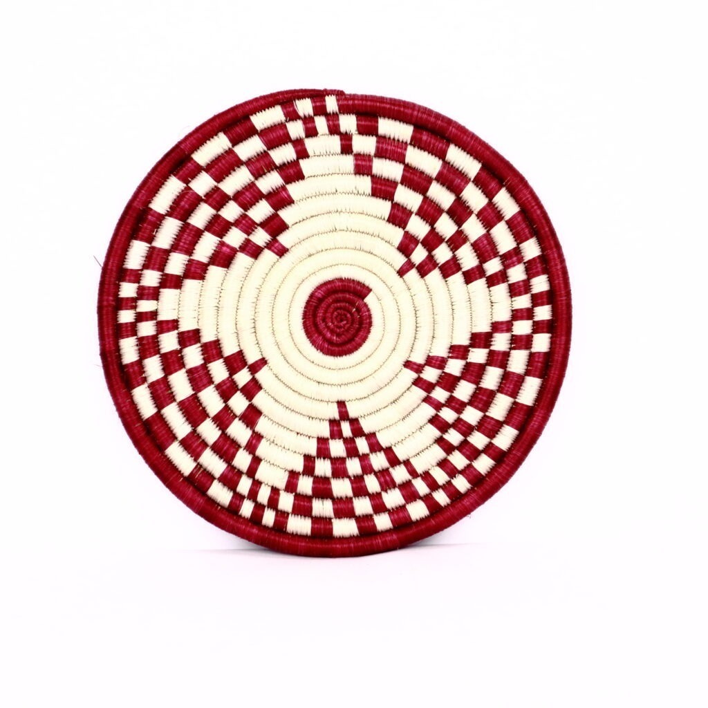 Petit dessous de plat africain tissé fleur rouge blanc #1