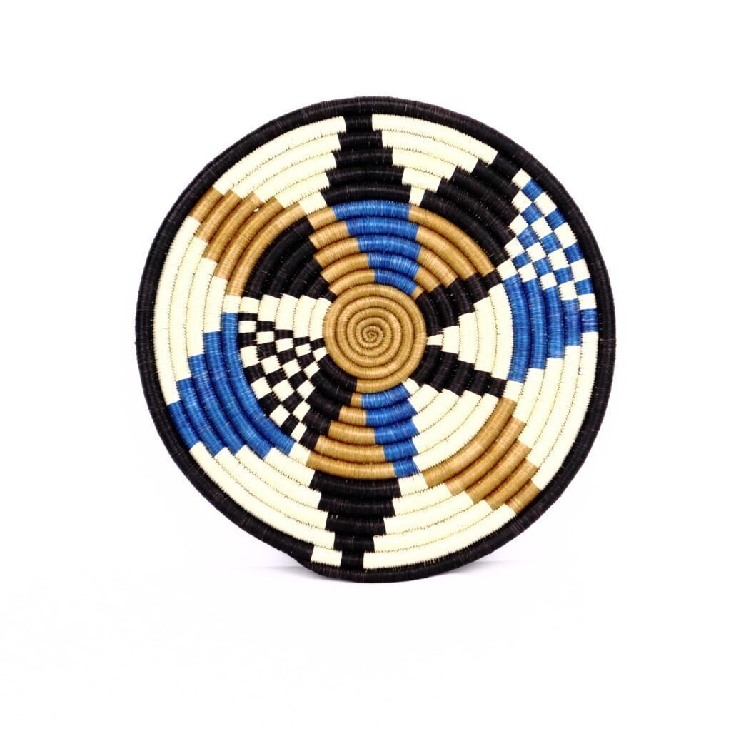 Petit dessous de plat africain tissé mix de bleu blanc #3