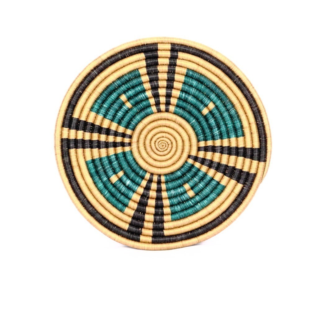 Petit dessous de plat africain tissé vert beige #1