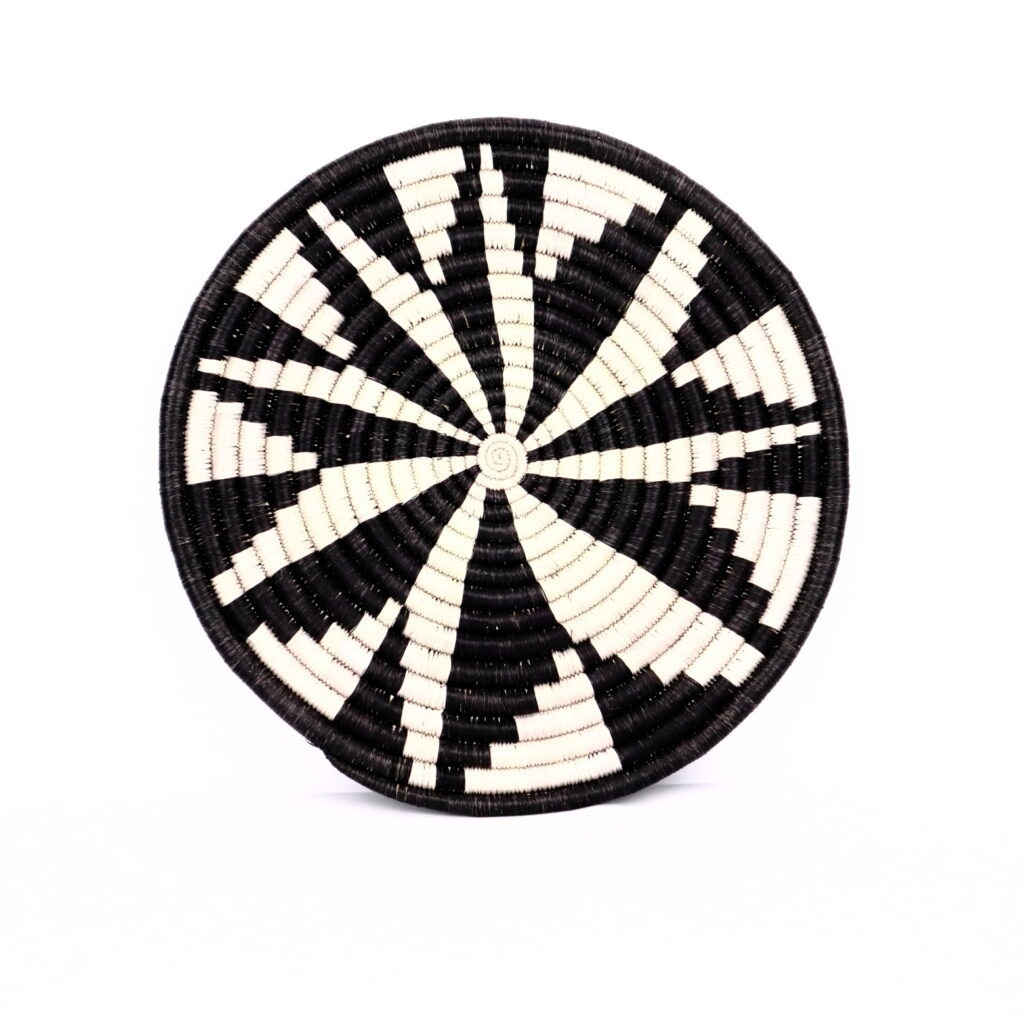 Petit dessous de plat rwanda tissé noir blanc #1