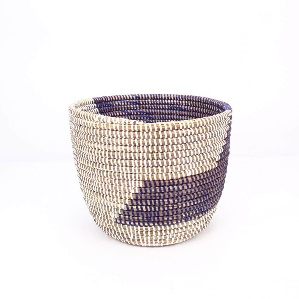 Petit panier africain blanc motif bleu XS #1
