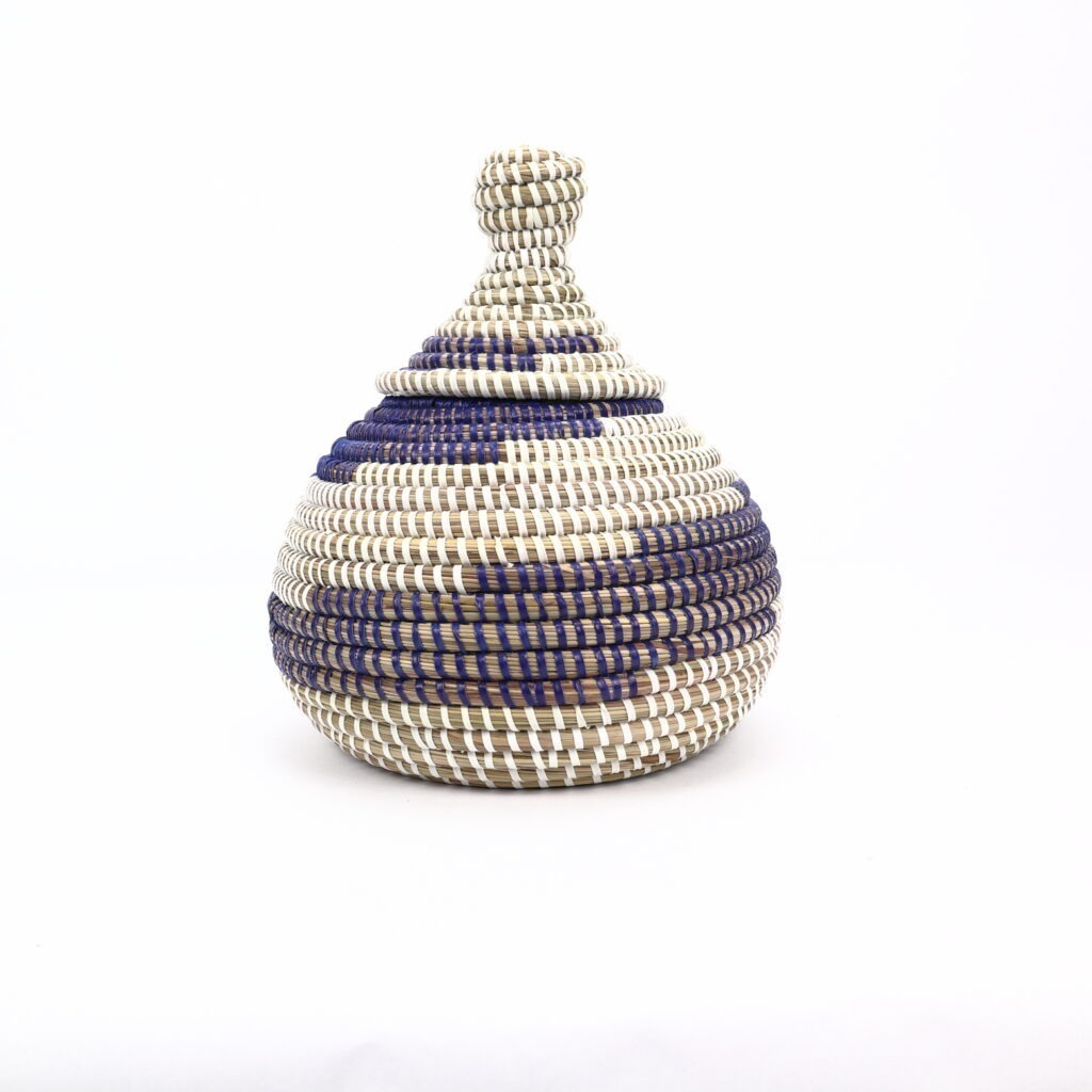 SMALL ROUND AFRICAN BASKET WHITE BLUE XS
