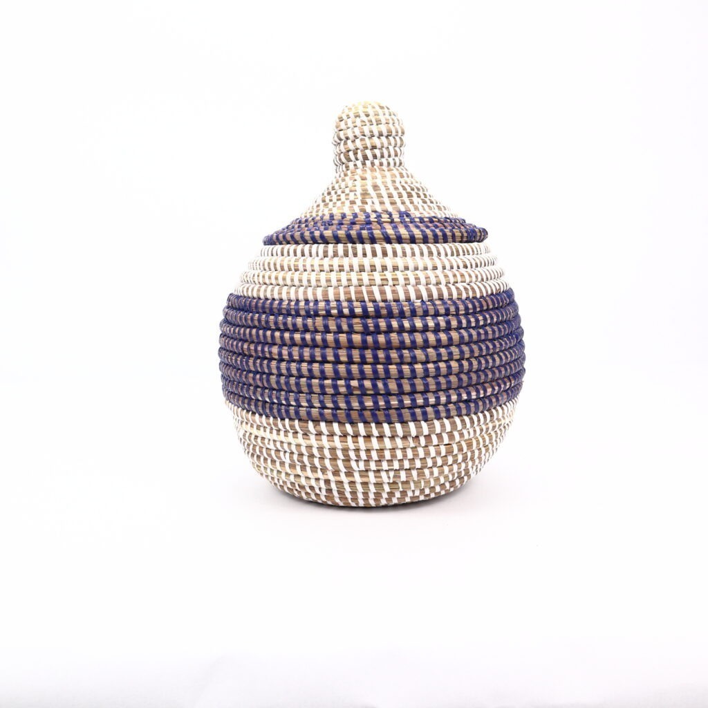 Petit panier africain rond blanc bleu XS #3