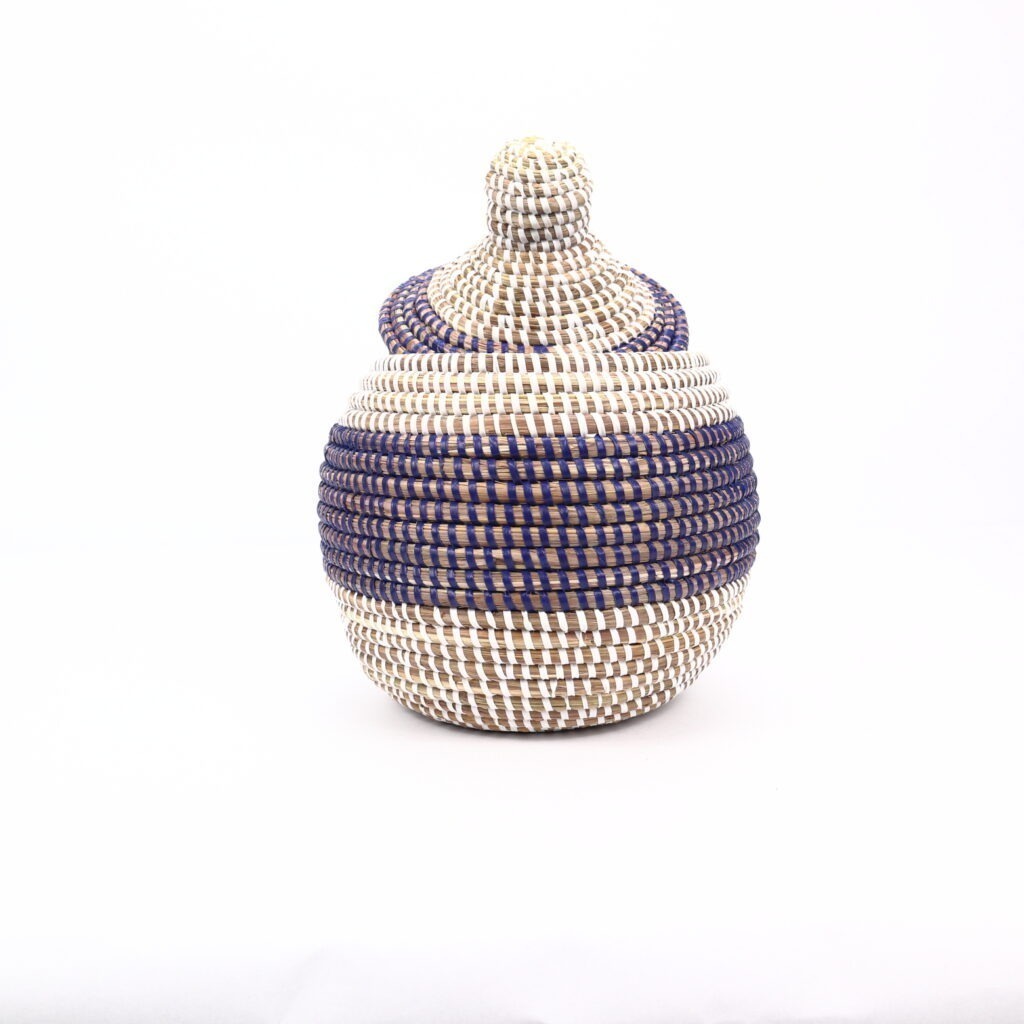 Petit panier africain rond blanc bleu XS #3 – Image 3