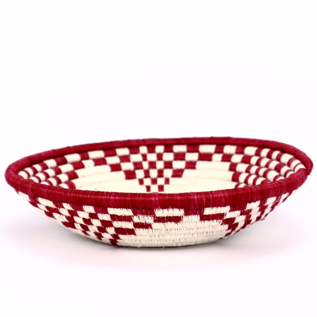 Petit panier africain tissé fleur rouge blanc #1