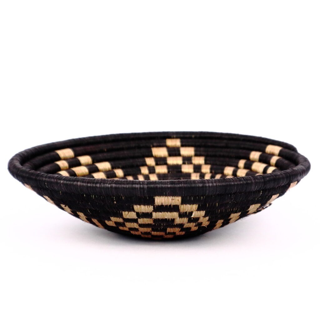 PETIT PANIER AFRICAIN TISSE NOIR LOSANGES BEIGE #1