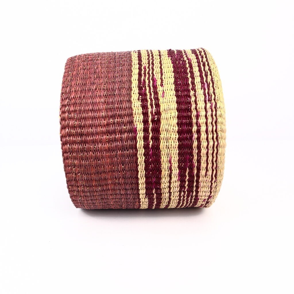 Petit panier bolga bicolore bordeaux naturel – Image 3