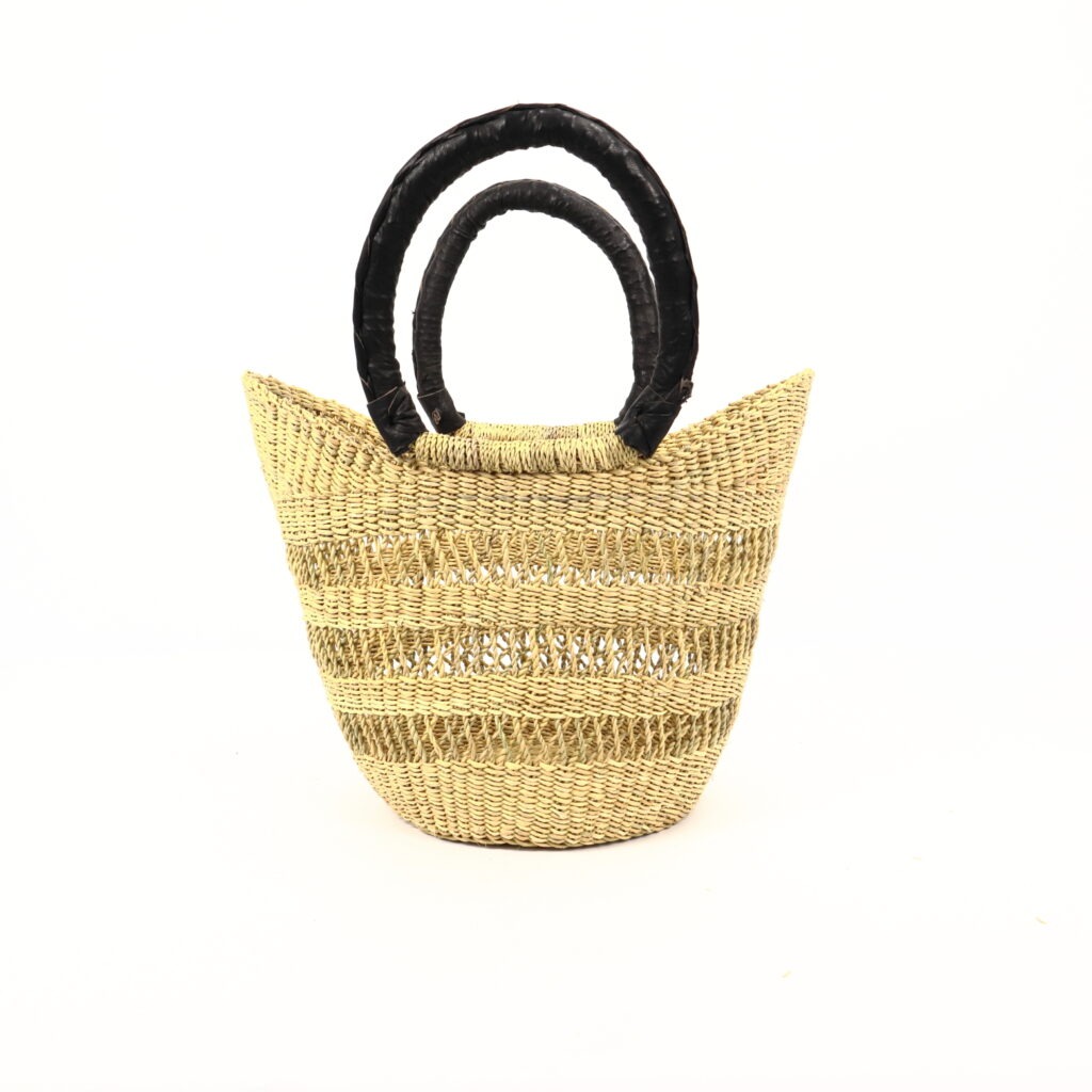 Petit panier bolga naturel ajouré cuir noir