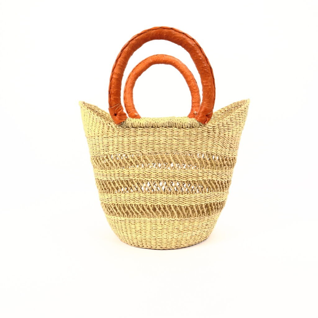 Petit panier bolga naturel ajouré cuir orange