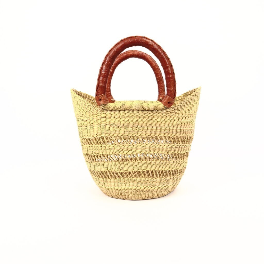 Petit panier bolga naturel ajouré cuir rouge
