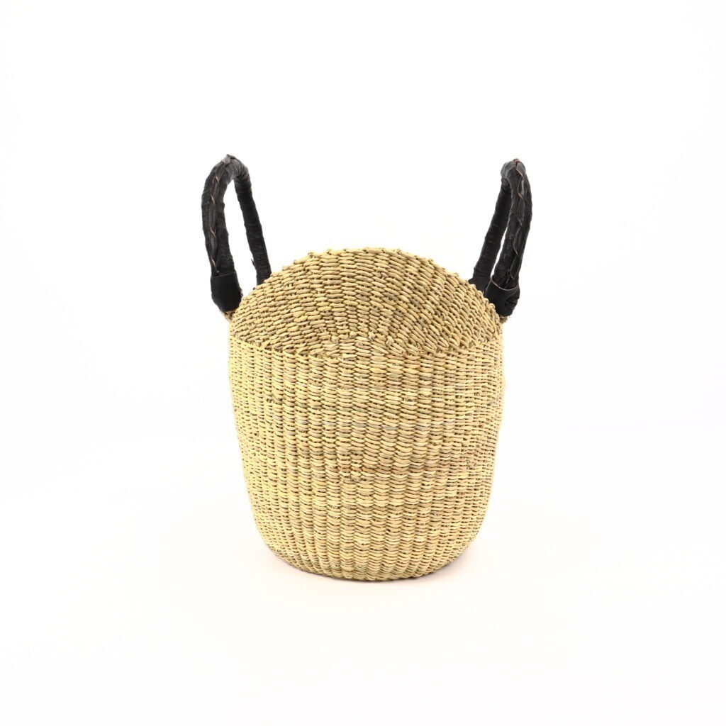 Petit panier bolga naturel avec anses en cuir noir #1 – Image 3