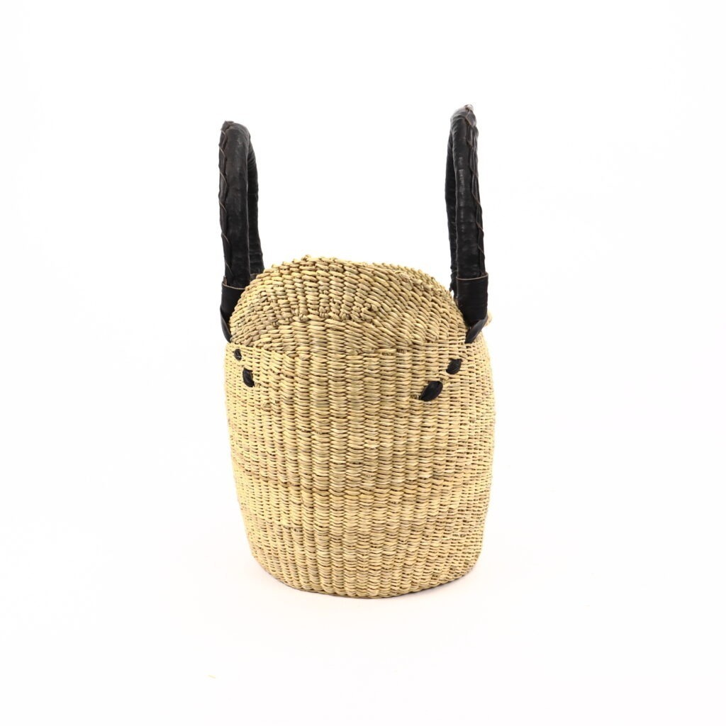 Petit panier bolga naturel avec anses en cuir noir #2 – Image 3