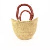 Petit panier bolga naturel avec anses en cuir rouge #1