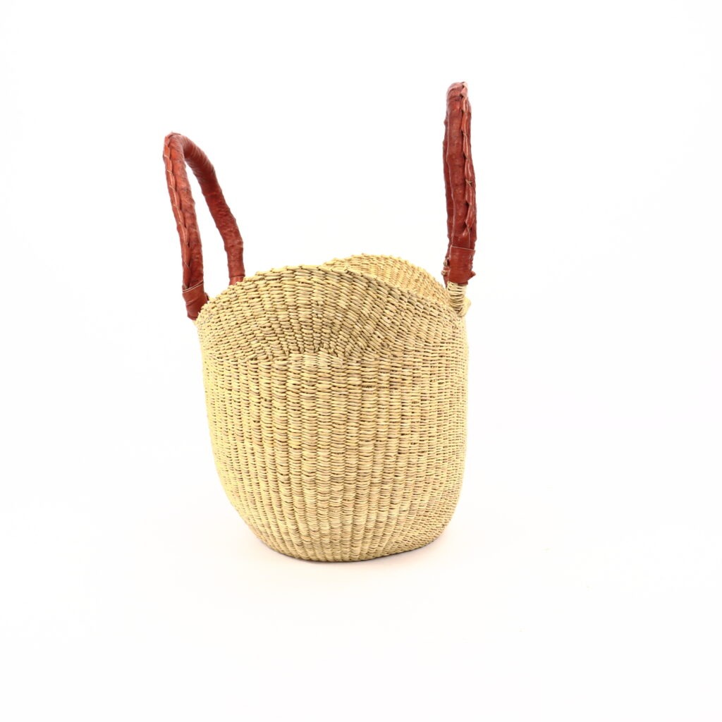 Petit panier bolga naturel avec anses en cuir rouge #1 – Image 3