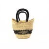 Petit panier bolga naturel avec bande noire cuir noir