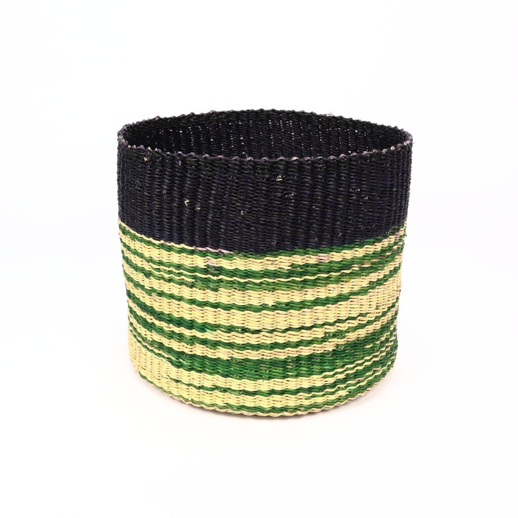 Petit panier bolga tricolore noir vert naturel