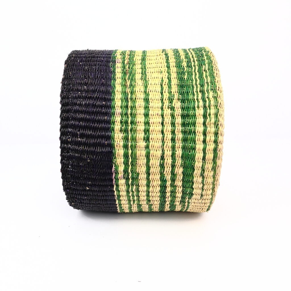 Petit panier bolga tricolore noir vert naturel – Image 3