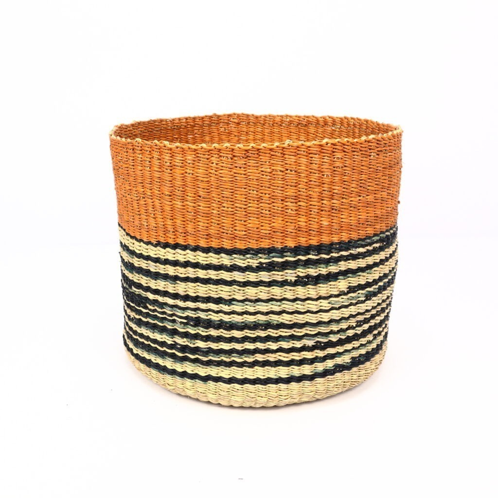 Petit panier bolga tricolore orange noir naturel