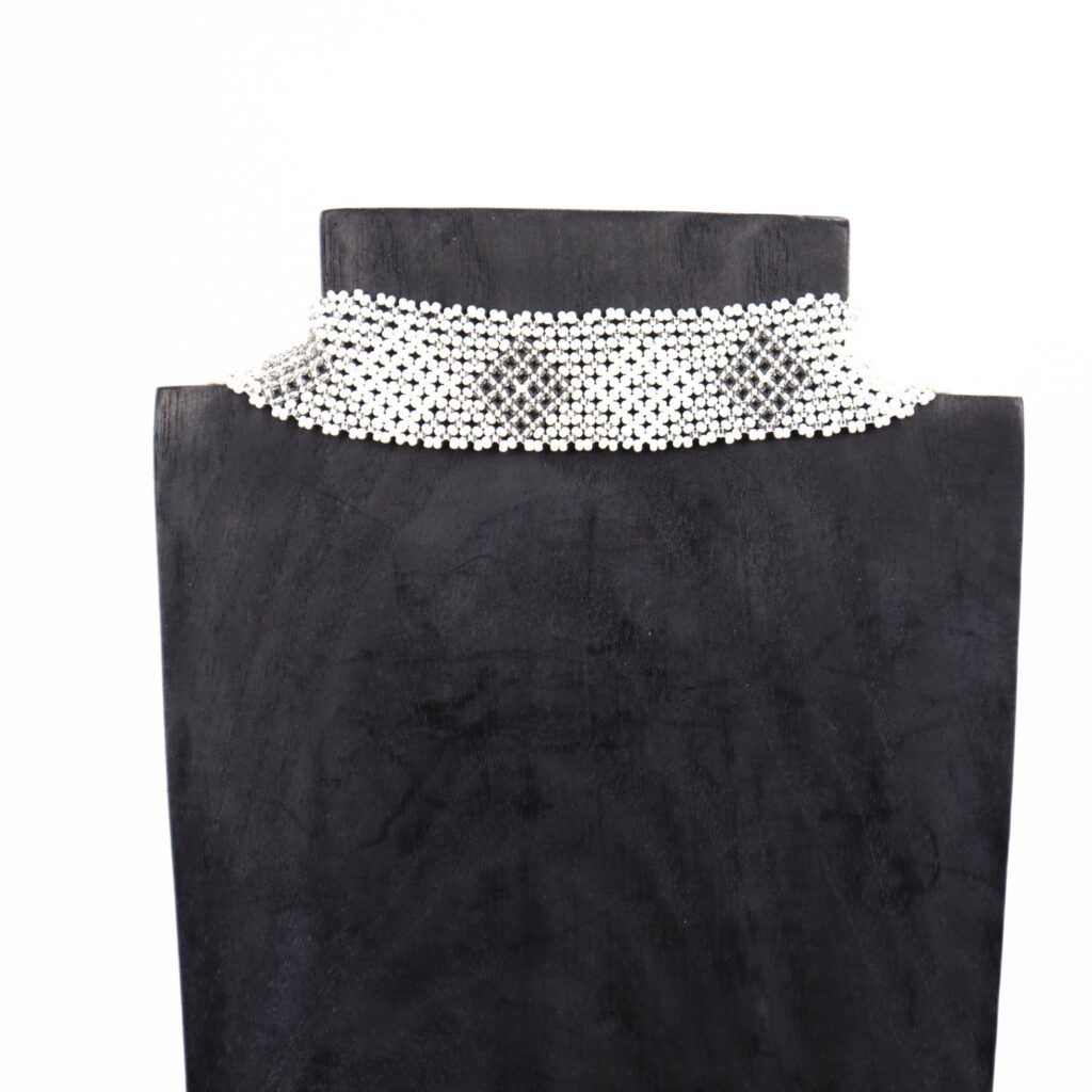 Collier massaï duo bandes blanc argenté – Image 3