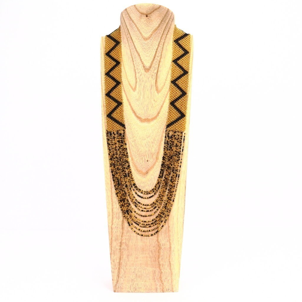 Collier massaï zigzag noir doré
