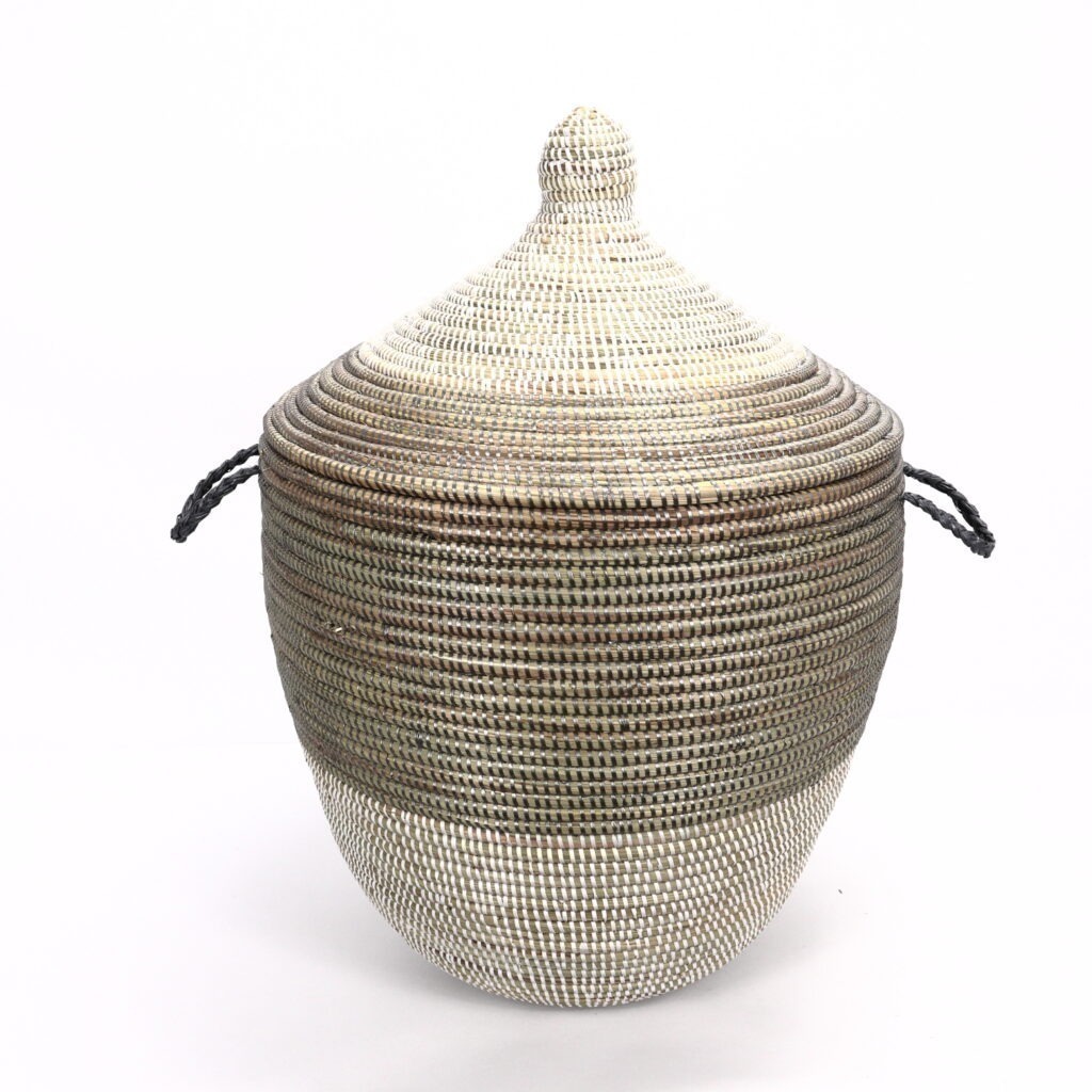 Grand panier africain blanc gris L