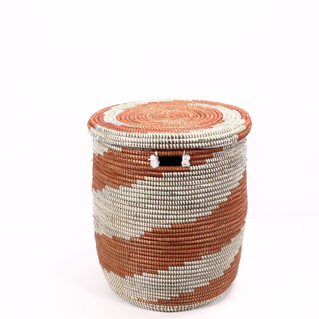 Grand panier africain cylindrique blanc orange L – Image 3